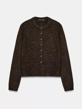 Zara Brown Knit Cardigan w Gold Ball Buttons